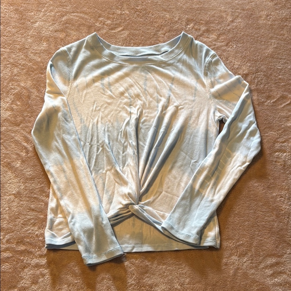 Justice White Blue Tie Front Long Sleeve Blouse